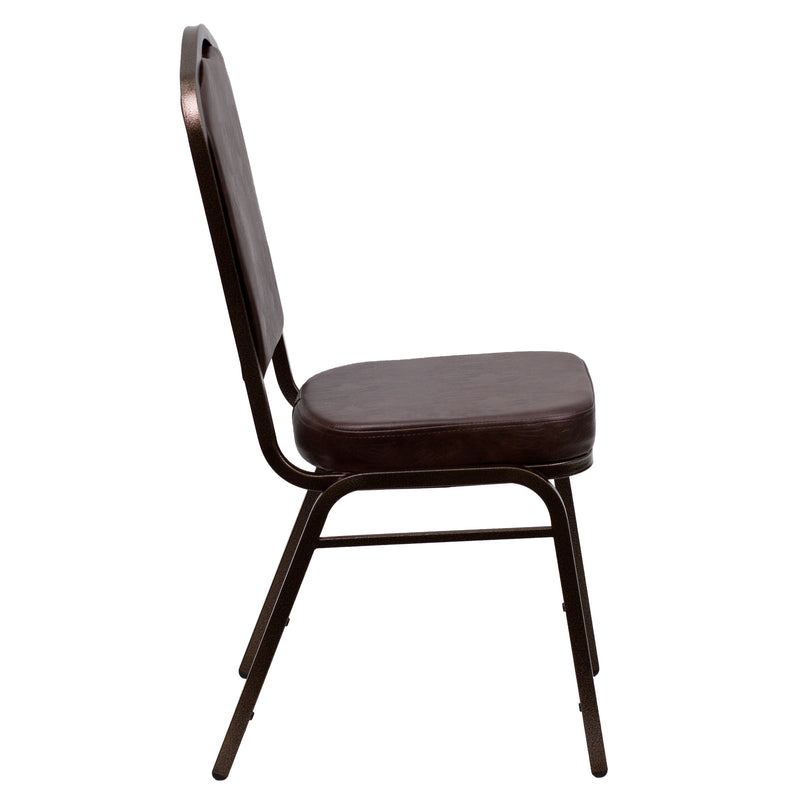 SINGLEWAVE Series Crown Back Stacking Banquet Chair in Brown Vinyl - Copper Vein Frame