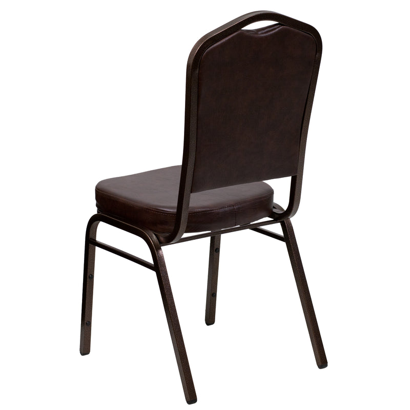 SINGLEWAVE Series Crown Back Stacking Banquet Chair in Brown Vinyl - Copper Vein Frame