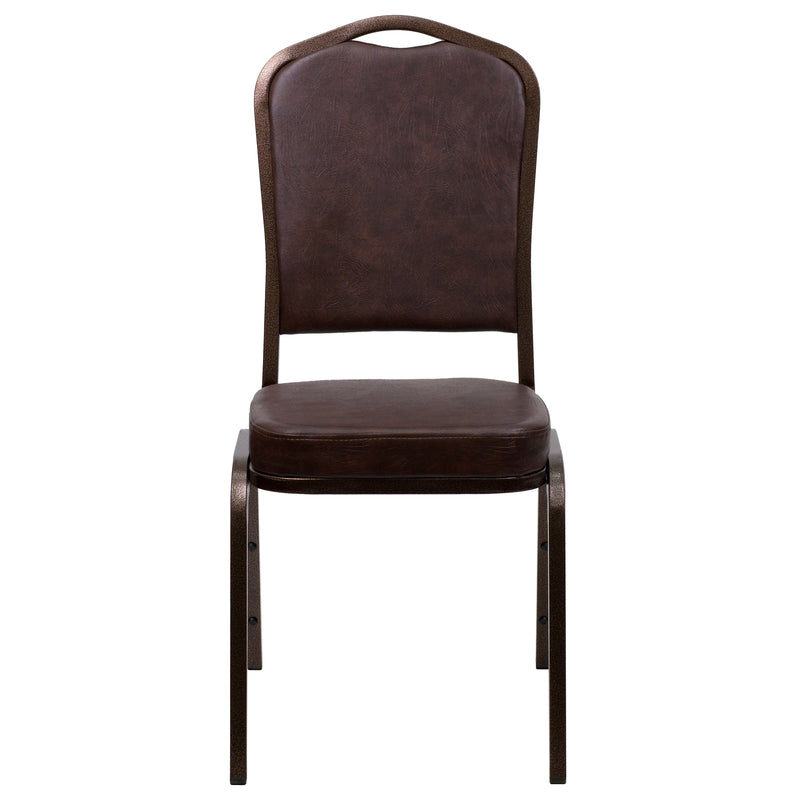 SINGLEWAVE Series Crown Back Stacking Banquet Chair in Brown Vinyl - Copper Vein Frame