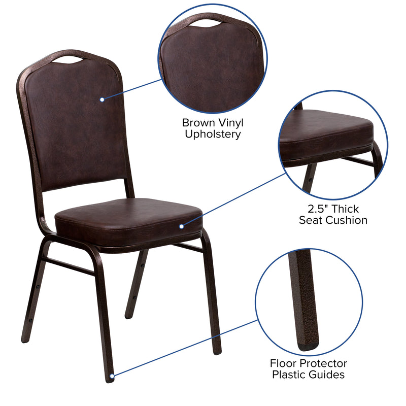 SINGLEWAVE Series Crown Back Stacking Banquet Chair in Brown Vinyl - Copper Vein Frame