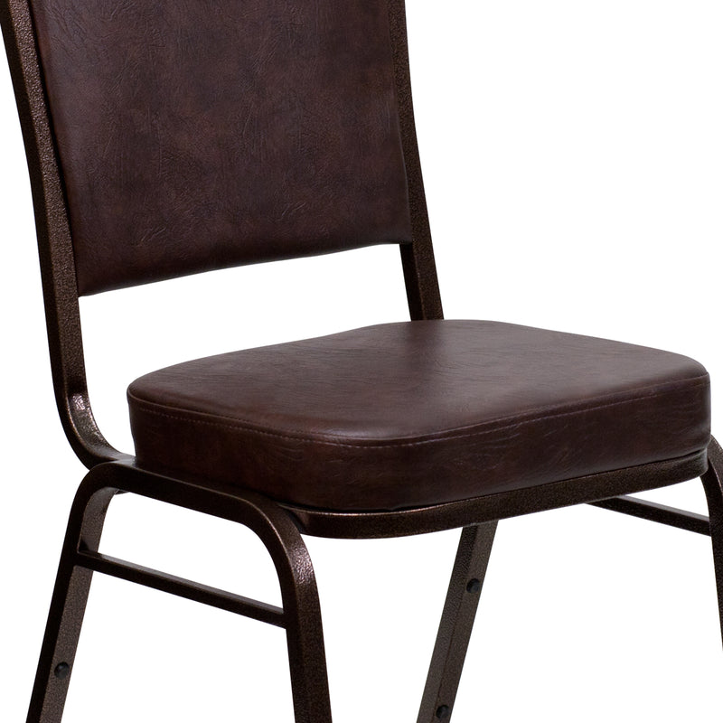 SINGLEWAVE Series Crown Back Stacking Banquet Chair in Brown Vinyl - Copper Vein Frame