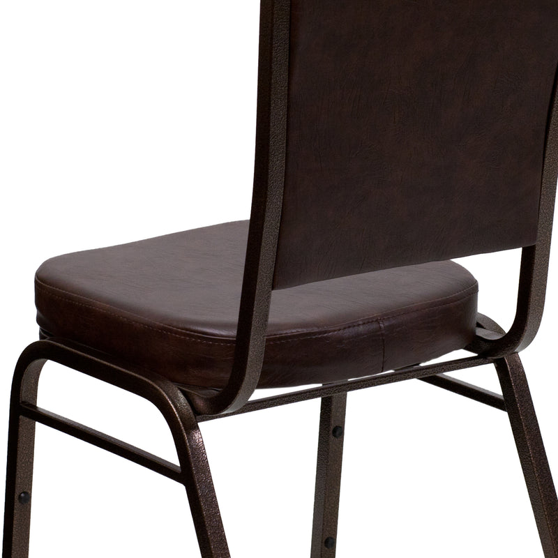 SINGLEWAVE Series Crown Back Stacking Banquet Chair in Brown Vinyl - Copper Vein Frame