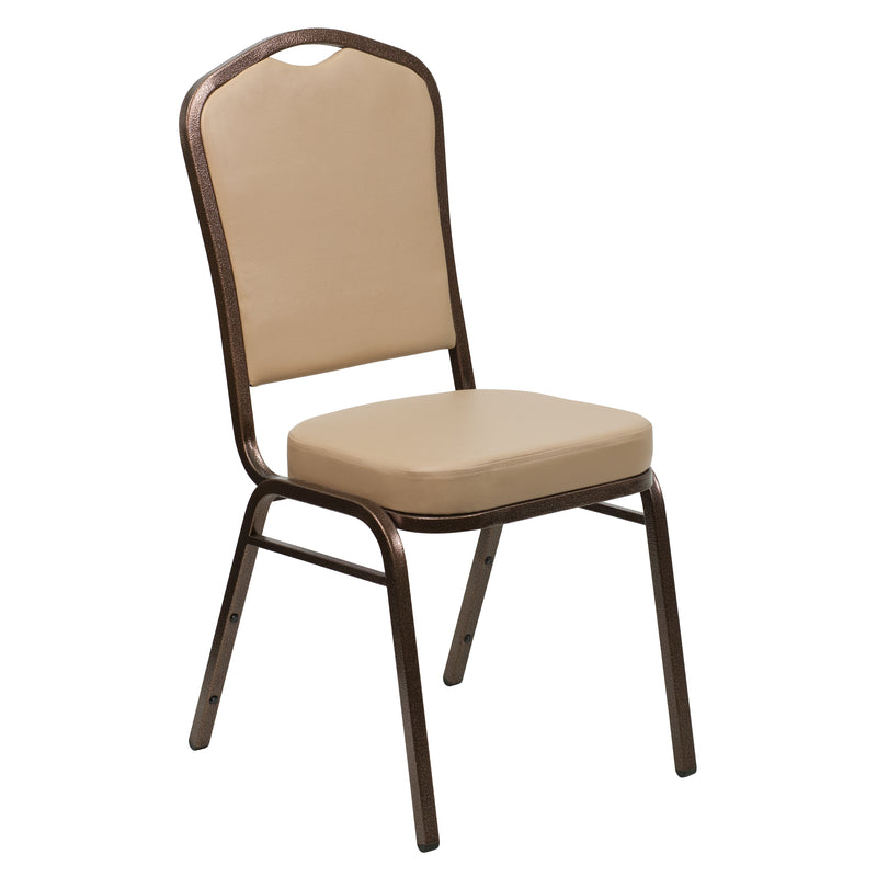 SINGLEWAVE Series Crown Back Stacking Banquet Chair in Tan Vinyl - Copper Vein Frame