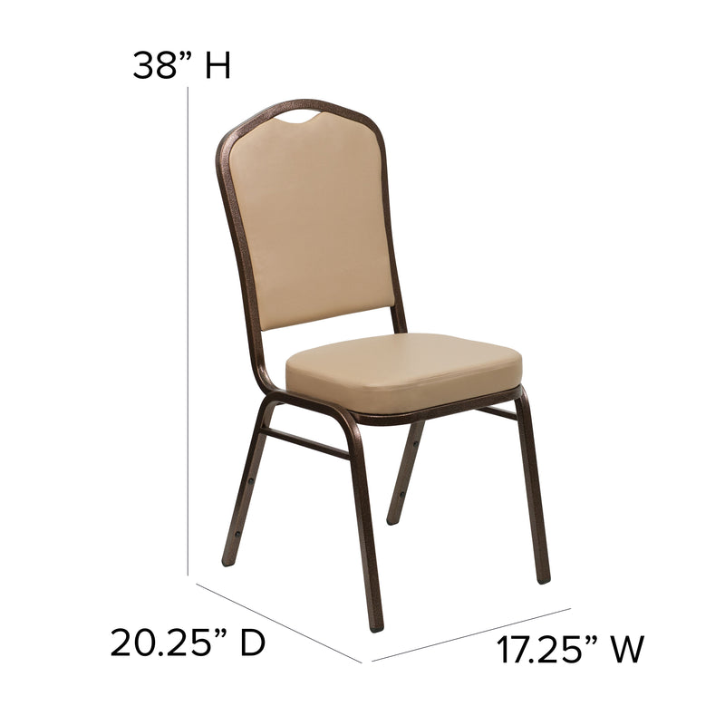 SINGLEWAVE Series Crown Back Stacking Banquet Chair in Tan Vinyl - Copper Vein Frame