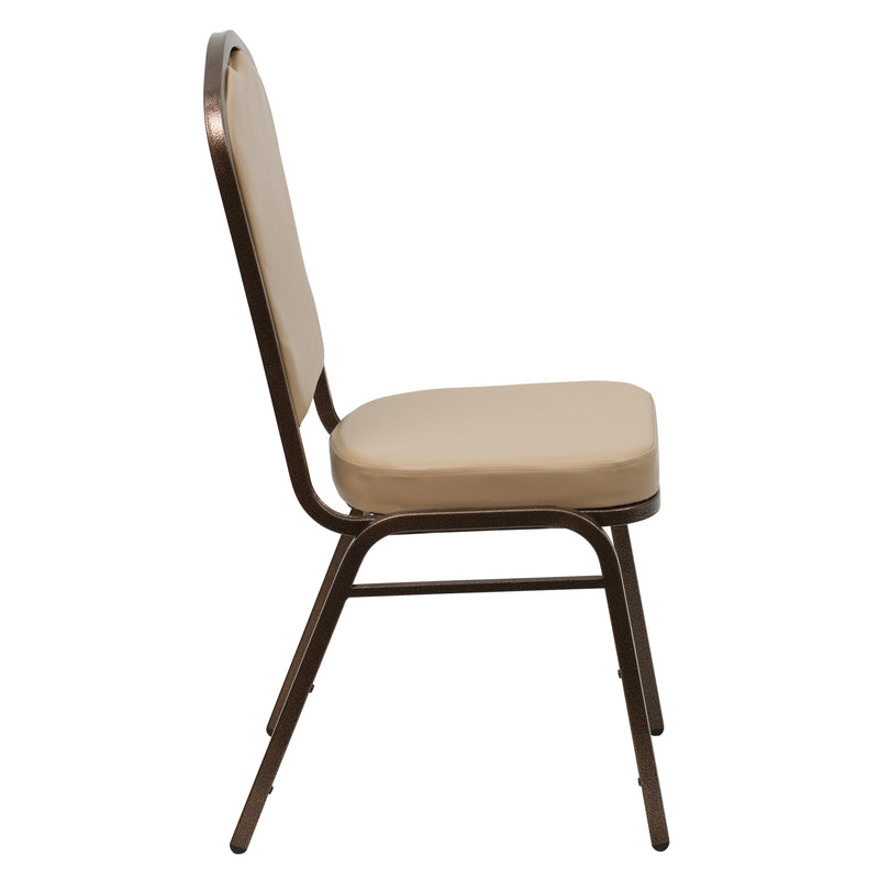 SINGLEWAVE Series Crown Back Stacking Banquet Chair in Tan Vinyl - Copper Vein Frame