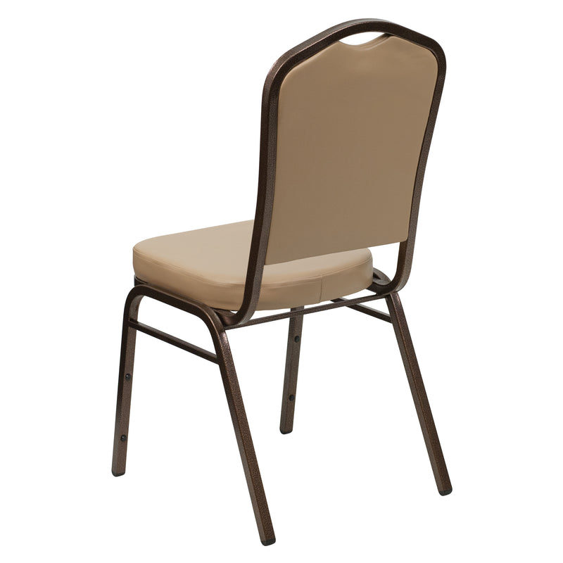 SINGLEWAVE Series Crown Back Stacking Banquet Chair in Tan Vinyl - Copper Vein Frame