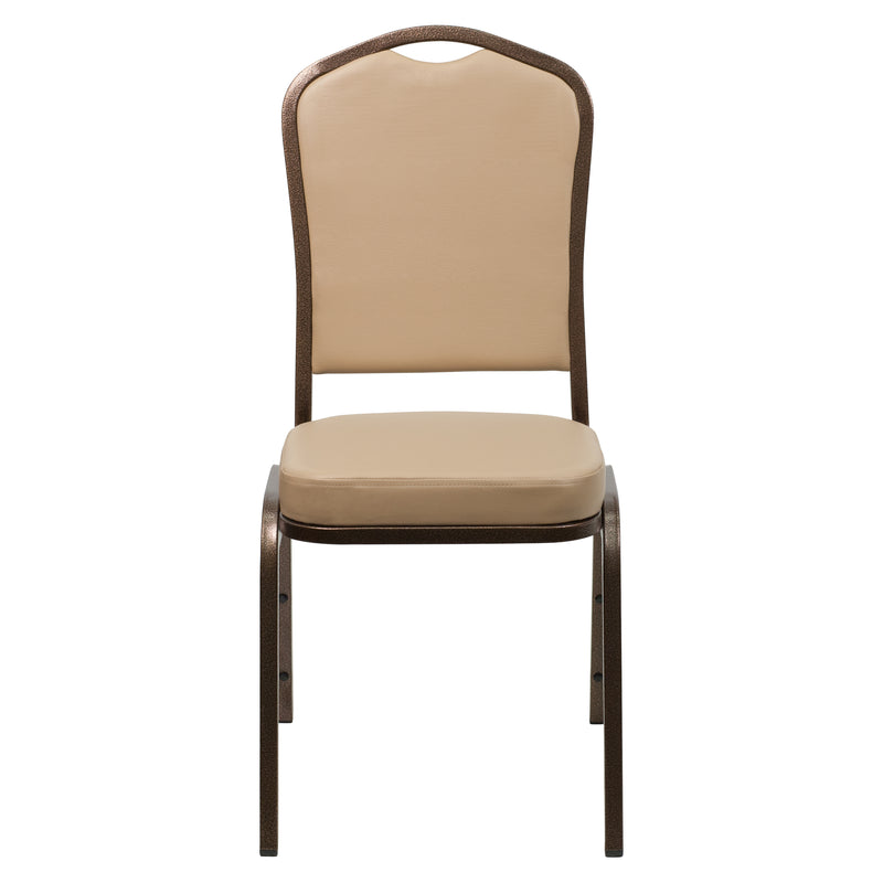 SINGLEWAVE Series Crown Back Stacking Banquet Chair in Tan Vinyl - Copper Vein Frame