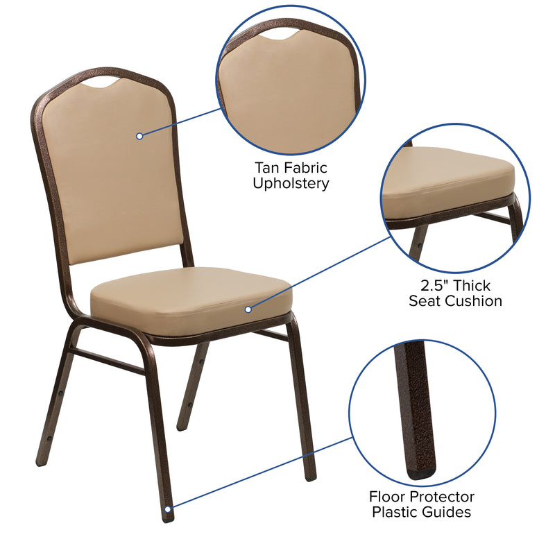 SINGLEWAVE Series Crown Back Stacking Banquet Chair in Tan Vinyl - Copper Vein Frame