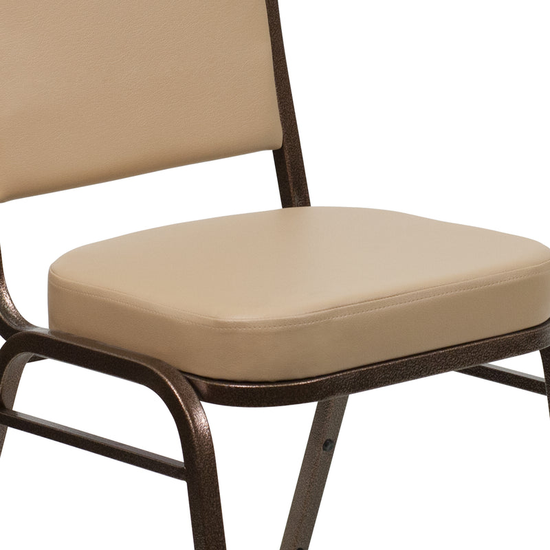 SINGLEWAVE Series Crown Back Stacking Banquet Chair in Tan Vinyl - Copper Vein Frame