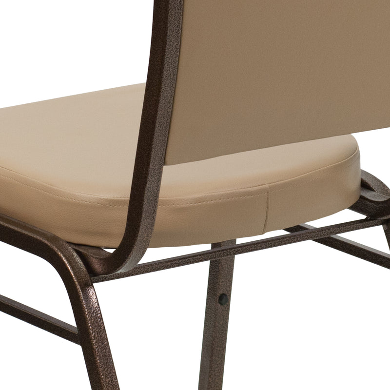 SINGLEWAVE Series Crown Back Stacking Banquet Chair in Tan Vinyl - Copper Vein Frame