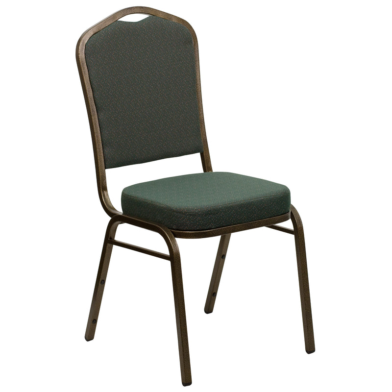 SINGLEWAVE Series Crown Back Stacking Banquet Chair in Green Patterned Fabric - Gold Vein Frame