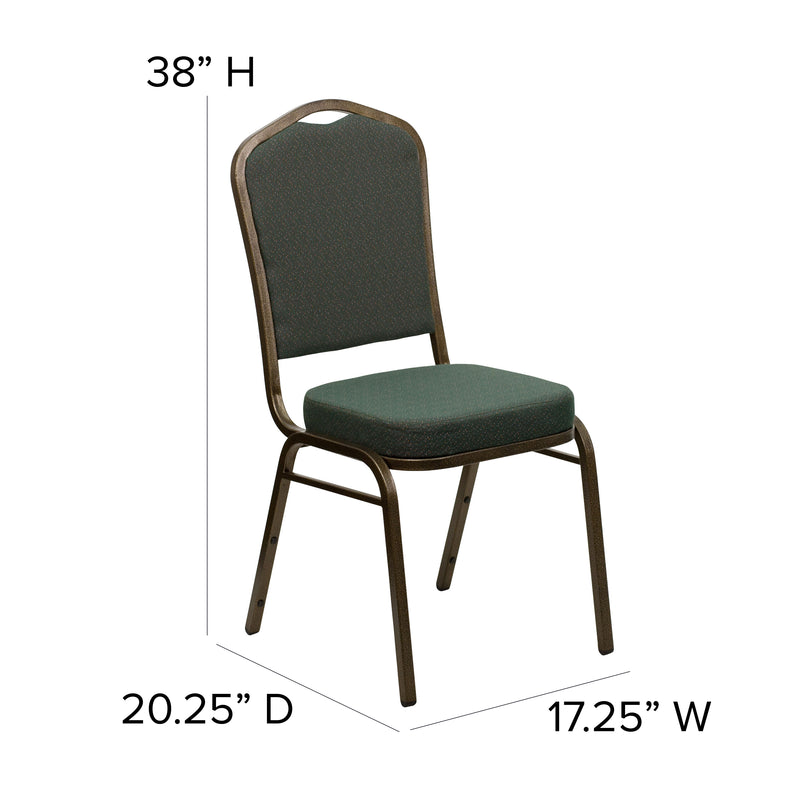 SINGLEWAVE Series Crown Back Stacking Banquet Chair in Green Patterned Fabric - Gold Vein Frame