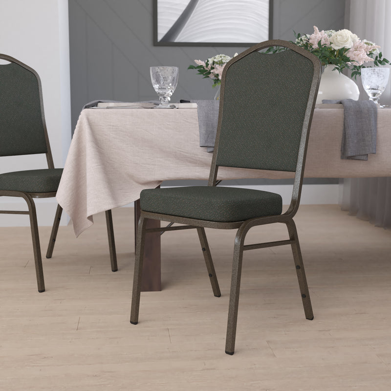 SINGLEWAVE Series Crown Back Stacking Banquet Chair in Green Patterned Fabric - Gold Vein Frame