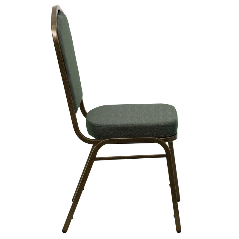 SINGLEWAVE Series Crown Back Stacking Banquet Chair in Green Patterned Fabric - Gold Vein Frame