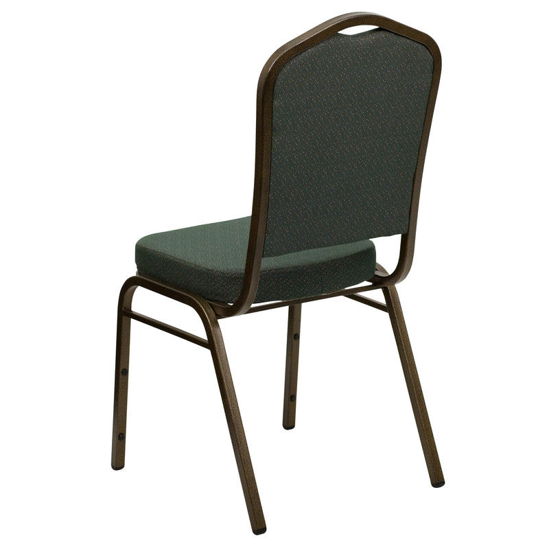 SINGLEWAVE Series Crown Back Stacking Banquet Chair in Green Patterned Fabric - Gold Vein Frame