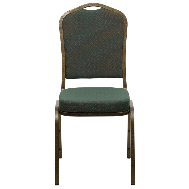 SINGLEWAVE Series Crown Back Stacking Banquet Chair in Green Patterned Fabric - Gold Vein Frame