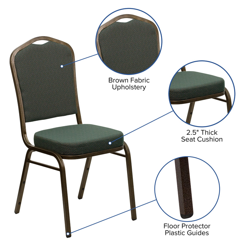 SINGLEWAVE Series Crown Back Stacking Banquet Chair in Green Patterned Fabric - Gold Vein Frame