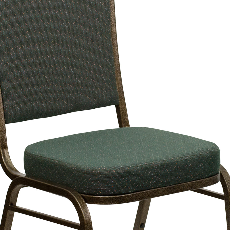 SINGLEWAVE Series Crown Back Stacking Banquet Chair in Green Patterned Fabric - Gold Vein Frame