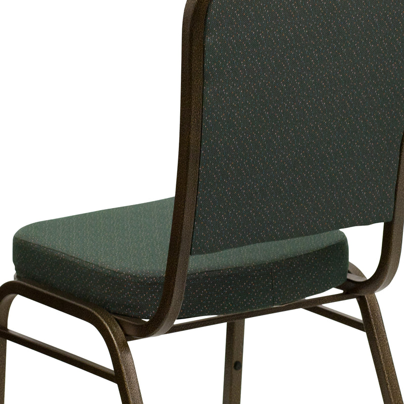 SINGLEWAVE Series Crown Back Stacking Banquet Chair in Green Patterned Fabric - Gold Vein Frame