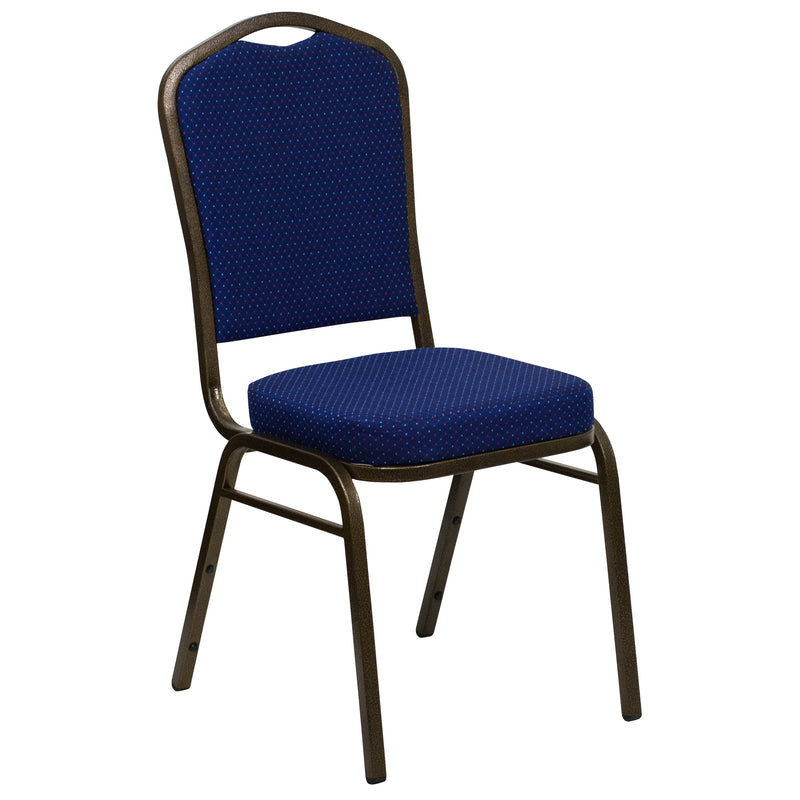 SINGLEWAVE Series Crown Back Stacking Banquet Chair in Navy Blue Patterned Fabric - Gold Vein Frame