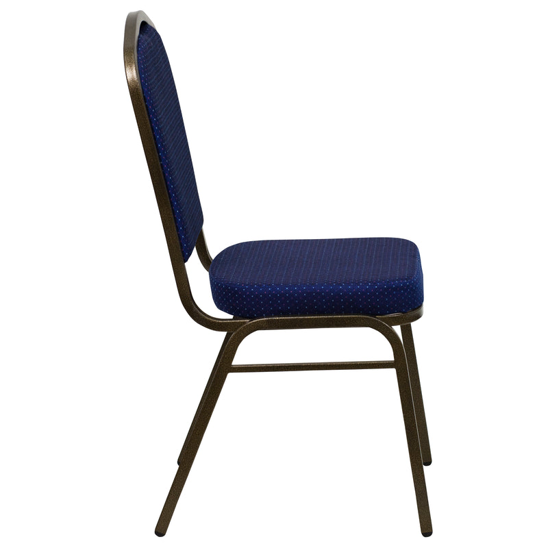 SINGLEWAVE Series Crown Back Stacking Banquet Chair in Navy Blue Patterned Fabric - Gold Vein Frame