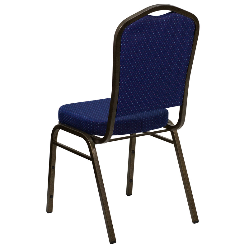 SINGLEWAVE Series Crown Back Stacking Banquet Chair in Navy Blue Patterned Fabric - Gold Vein Frame