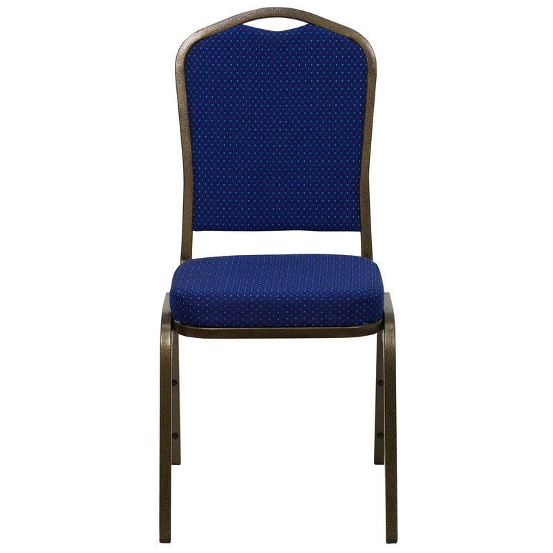 SINGLEWAVE Series Crown Back Stacking Banquet Chair in Navy Blue Patterned Fabric - Gold Vein Frame