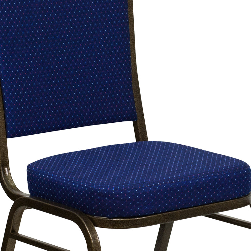 SINGLEWAVE Series Crown Back Stacking Banquet Chair in Navy Blue Patterned Fabric - Gold Vein Frame