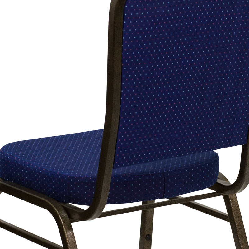 SINGLEWAVE Series Crown Back Stacking Banquet Chair in Navy Blue Patterned Fabric - Gold Vein Frame