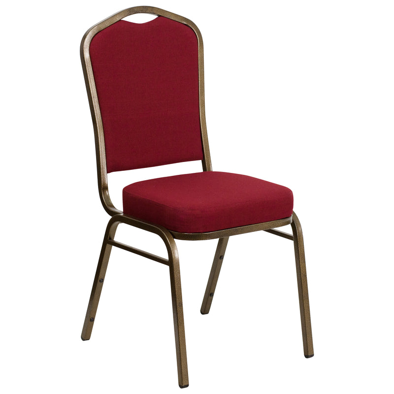 SINGLEWAVE Series Crown Back Stacking Banquet Chair in Burgundy Fabric - Gold Vein Frame