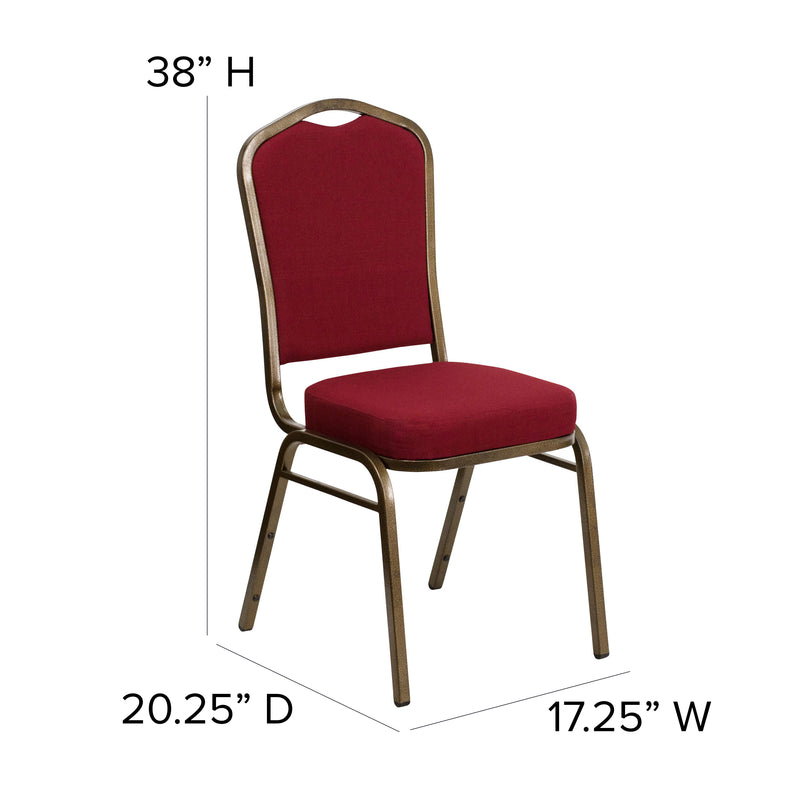 SINGLEWAVE Series Crown Back Stacking Banquet Chair in Burgundy Fabric - Gold Vein Frame