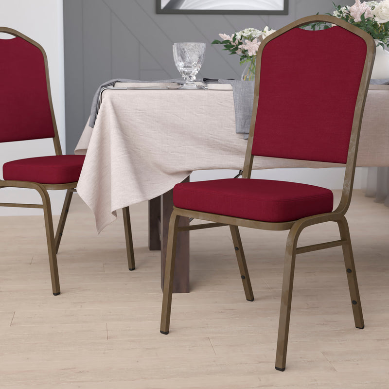 SINGLEWAVE Series Crown Back Stacking Banquet Chair in Burgundy Fabric - Gold Vein Frame