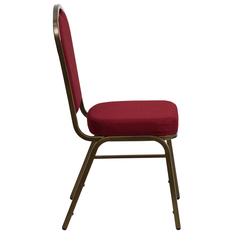 SINGLEWAVE Series Crown Back Stacking Banquet Chair in Burgundy Fabric - Gold Vein Frame