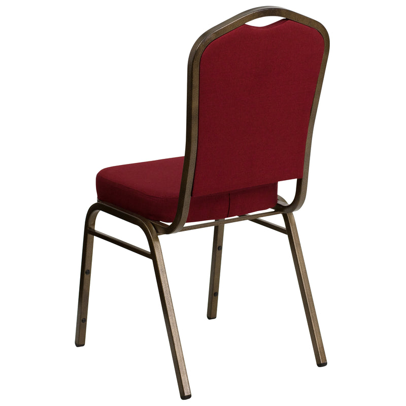 SINGLEWAVE Series Crown Back Stacking Banquet Chair in Burgundy Fabric - Gold Vein Frame