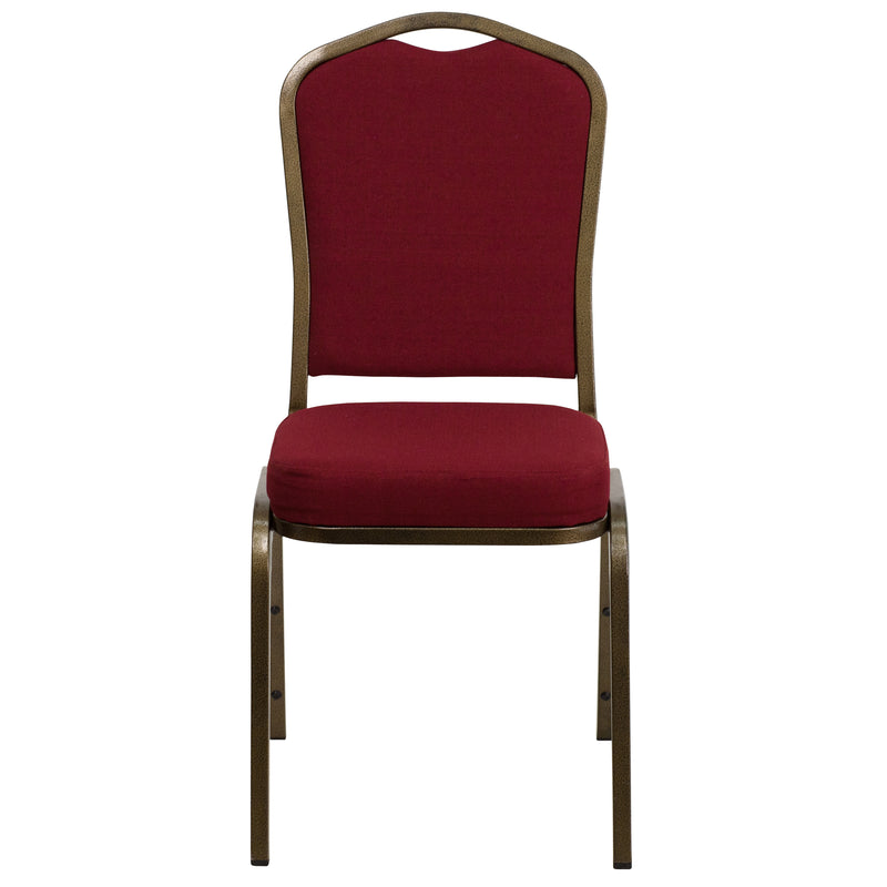 SINGLEWAVE Series Crown Back Stacking Banquet Chair in Burgundy Fabric - Gold Vein Frame