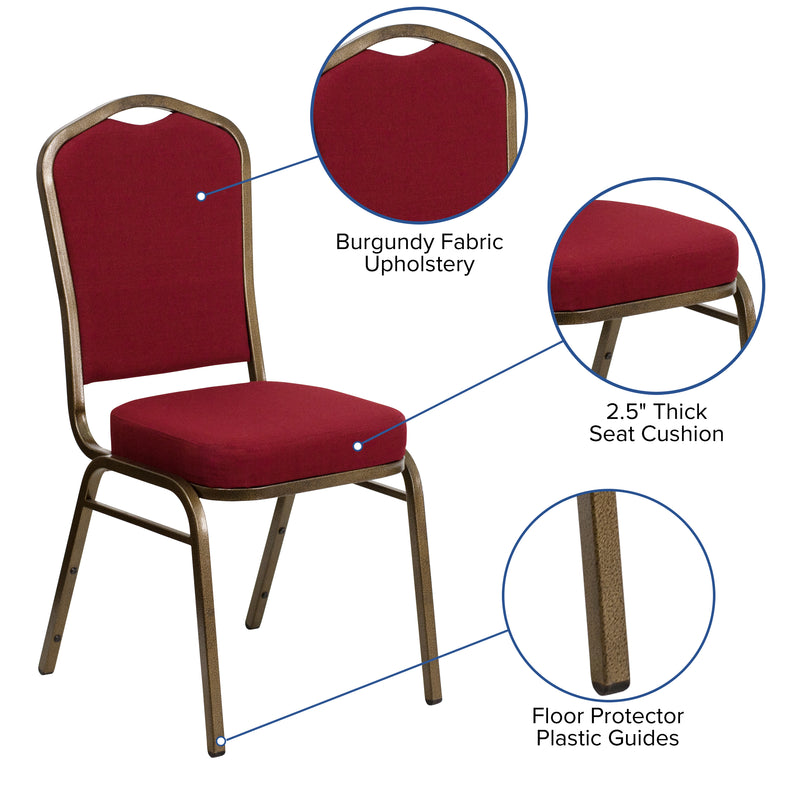 SINGLEWAVE Series Crown Back Stacking Banquet Chair in Burgundy Fabric - Gold Vein Frame