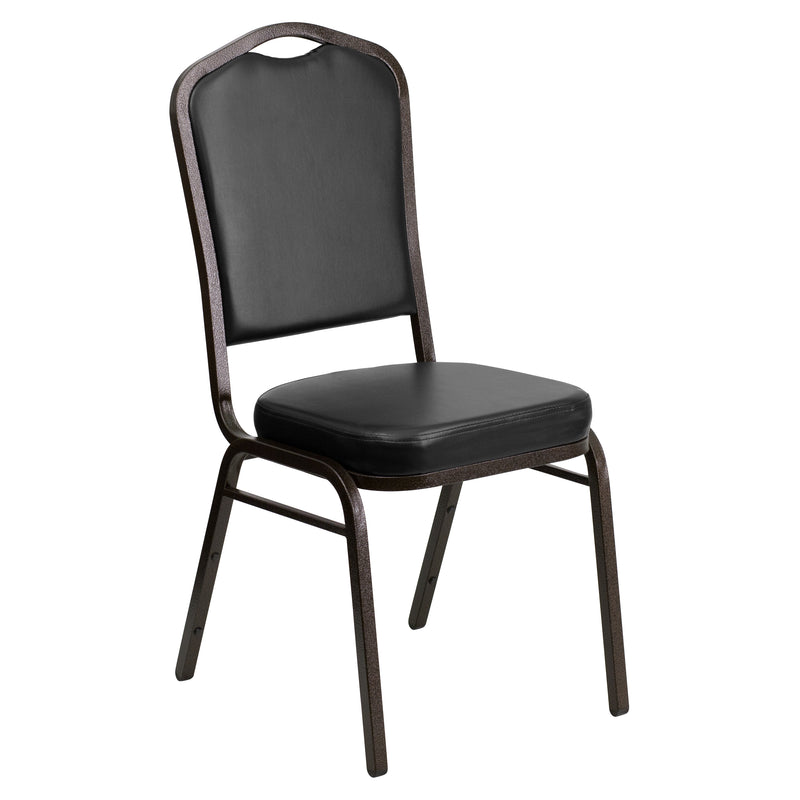 SINGLEWAVE Series Crown Back Stacking Banquet Chair in Black Vinyl - Gold Vein Frame