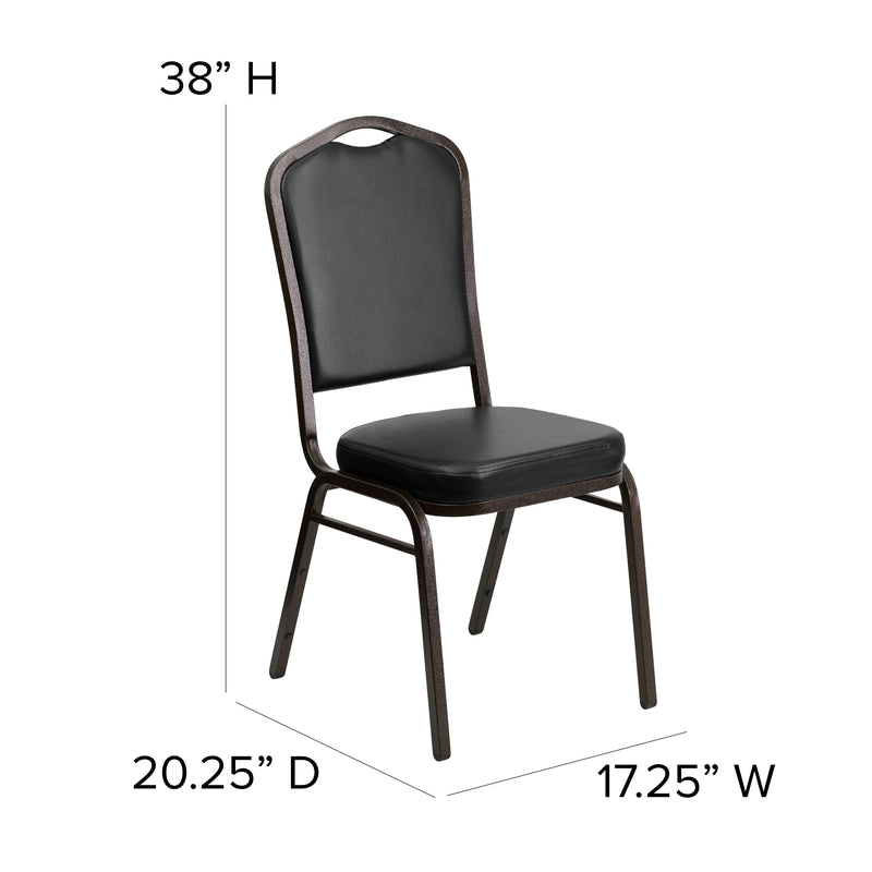 SINGLEWAVE Series Crown Back Stacking Banquet Chair in Black Vinyl - Gold Vein Frame