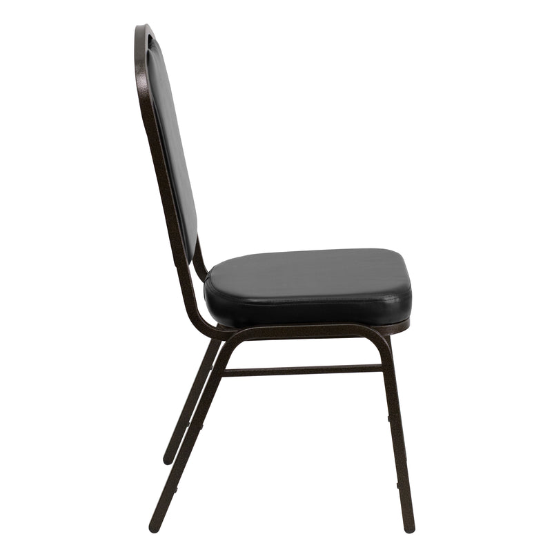 SINGLEWAVE Series Crown Back Stacking Banquet Chair in Black Vinyl - Gold Vein Frame