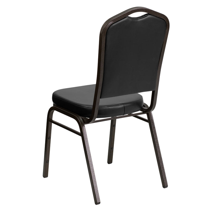 SINGLEWAVE Series Crown Back Stacking Banquet Chair in Black Vinyl - Gold Vein Frame