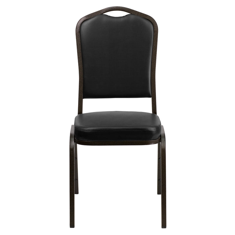 SINGLEWAVE Series Crown Back Stacking Banquet Chair in Black Vinyl - Gold Vein Frame