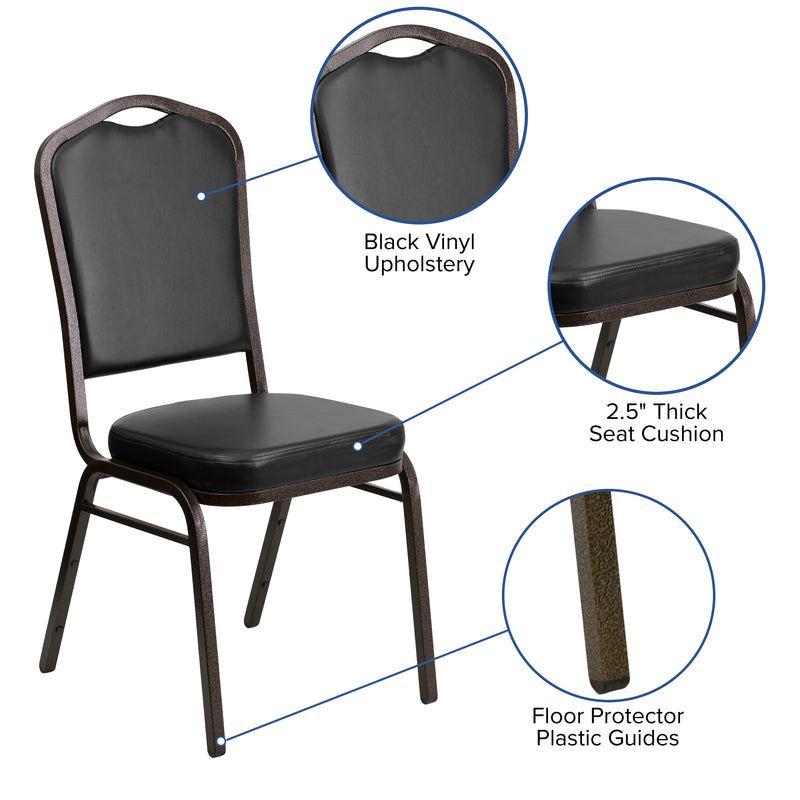 SINGLEWAVE Series Crown Back Stacking Banquet Chair in Black Vinyl - Gold Vein Frame