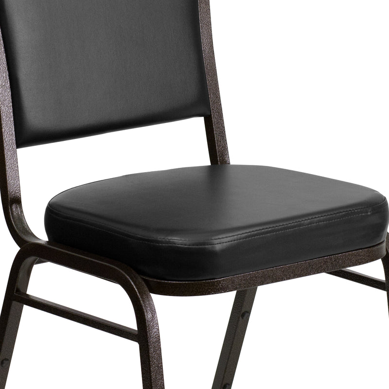 SINGLEWAVE Series Crown Back Stacking Banquet Chair in Black Vinyl - Gold Vein Frame