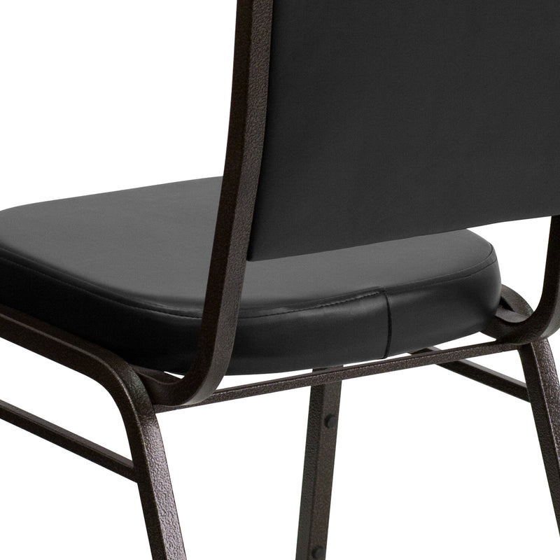 SINGLEWAVE Series Crown Back Stacking Banquet Chair in Black Vinyl - Gold Vein Frame