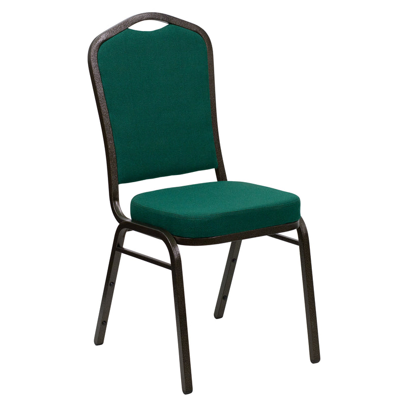 SINGLEWAVE Series Crown Back Stacking Banquet Chair in Green Fabric - Gold Vein Frame