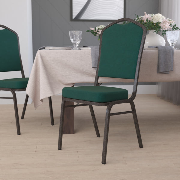 SINGLEWAVE Series Crown Back Stacking Banquet Chair in Green Fabric - Gold Vein Frame