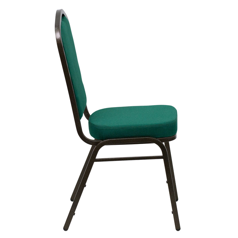 SINGLEWAVE Series Crown Back Stacking Banquet Chair in Green Fabric - Gold Vein Frame