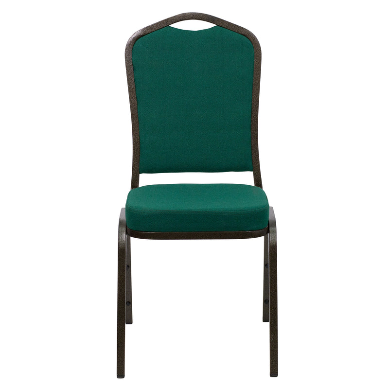 SINGLEWAVE Series Crown Back Stacking Banquet Chair in Green Fabric - Gold Vein Frame