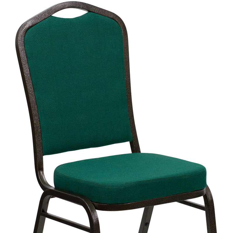 SINGLEWAVE Series Crown Back Stacking Banquet Chair in Green Fabric - Gold Vein Frame