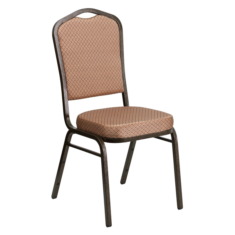 SINGLEWAVE Series Crown Back Stacking Banquet Chair in Gold Diamond Patterned Fabric - Gold Vein Frame